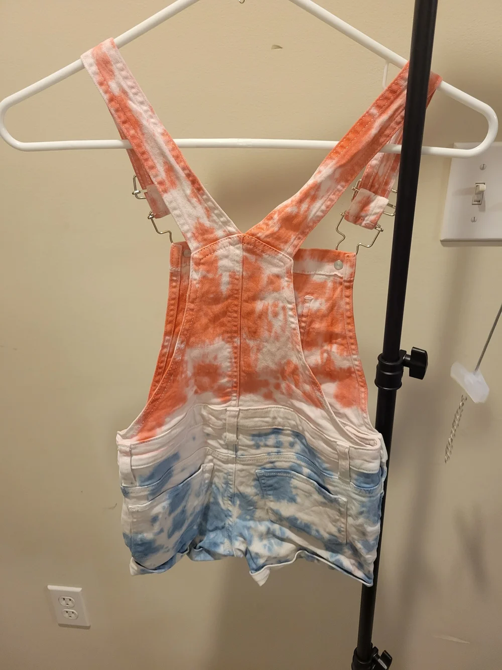 SO Tie-Dye Orange & Blue Kids Short Overalls - Picture 3 of 4